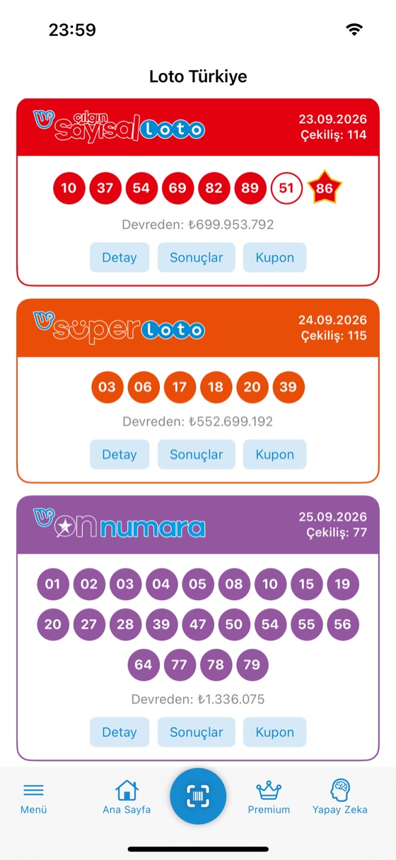 Loto Türkiye uygulaması ana ekranı